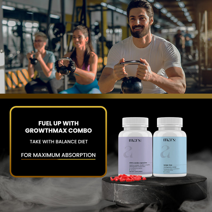 Growth Max Combo: Powered by Nitric Oxide & Pure Ashwagandha Capsules