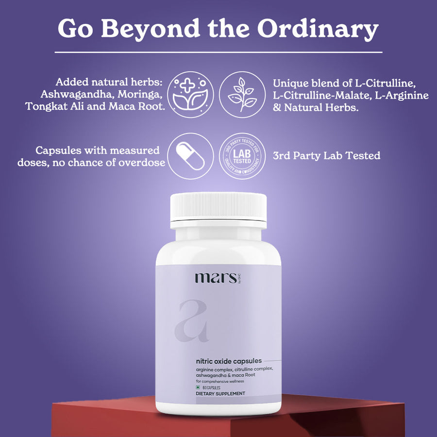 Mars Nitric Oxide Capsules with L-Arginine, L-Citrulline & Adaptogens - Circulation, Endurance & Recovery Support (60N)