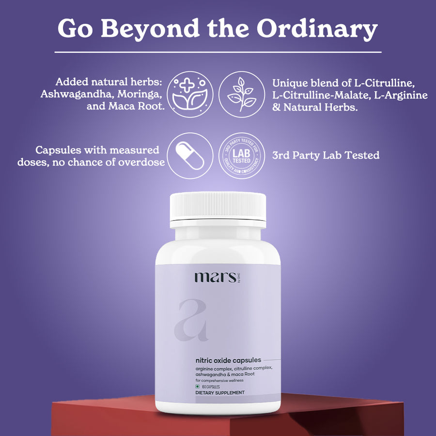 Mars Nitric Oxide Capsules with L-Arginine, L-Citrulline & Adaptogens - Circulation, Endurance & Recovery Support (60Caps)