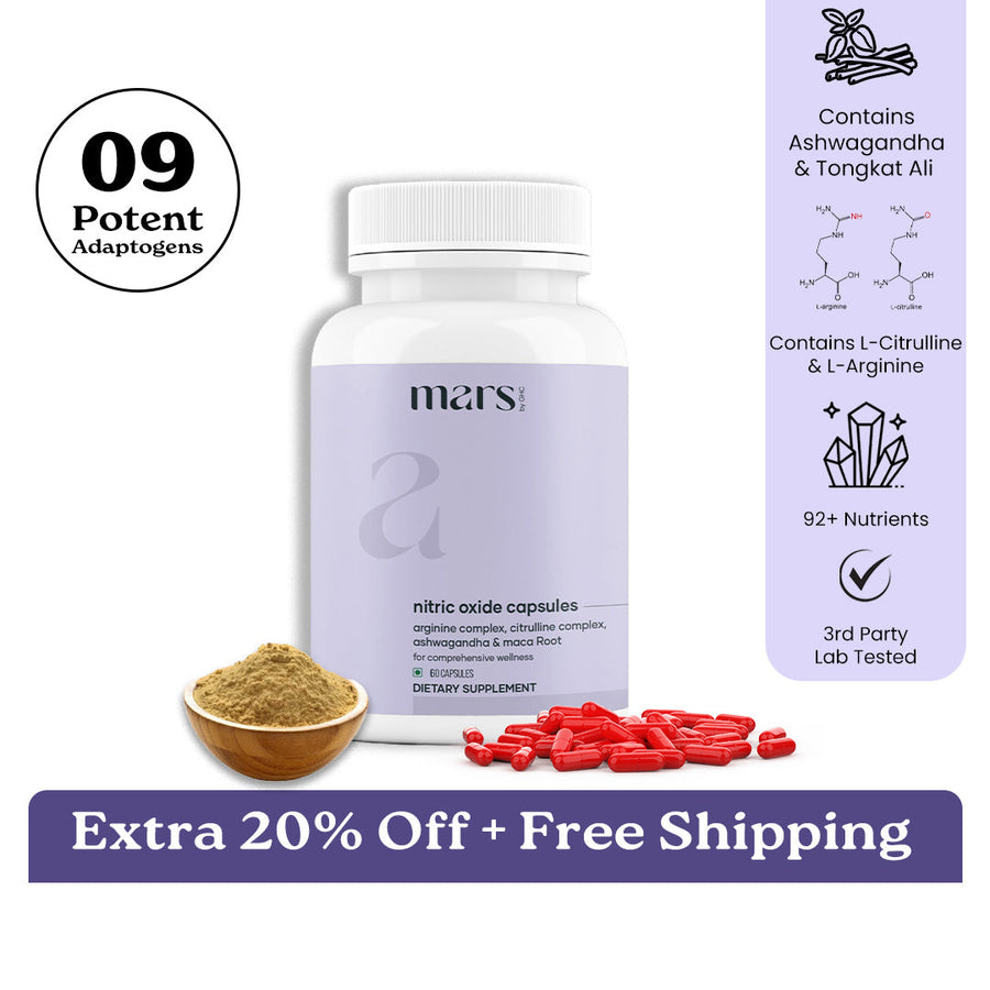 Mars Nitric Oxide Capsules with L-Arginine, L-Citrulline & Adaptogens - Circulation, Endurance & Recovery Support (60N)