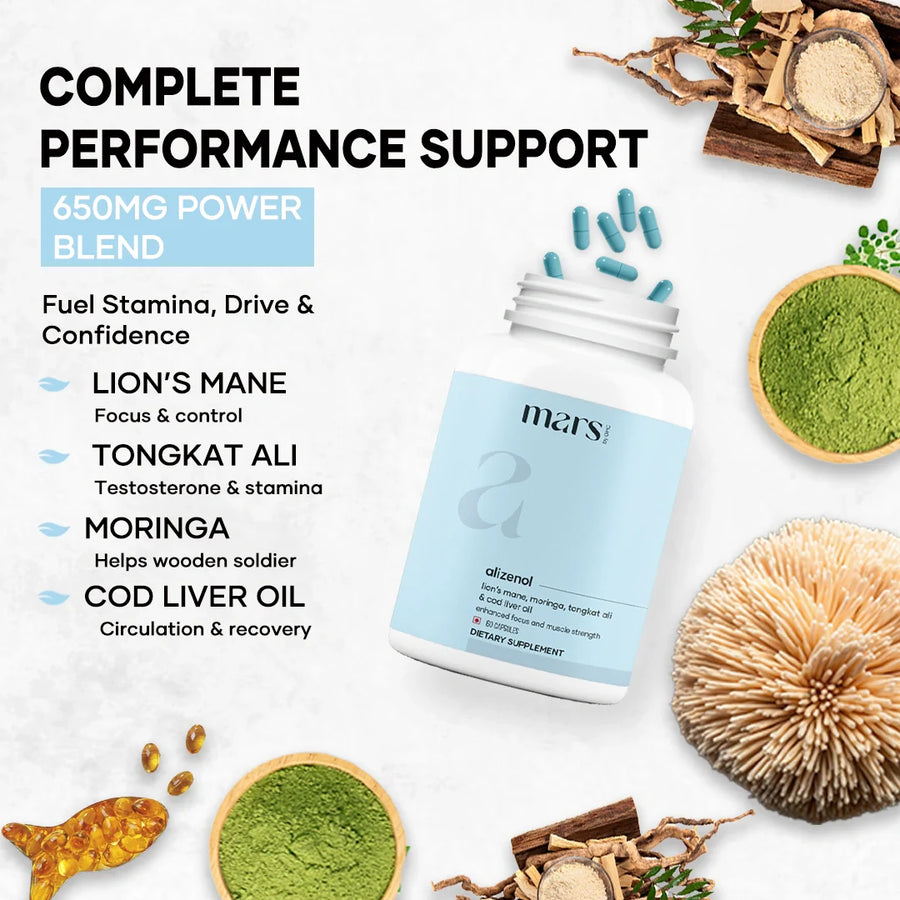 Mars Alizenol: Bedroom Performance & Vitality Support with Moringa, Lion's Mane & Tongkat Ali