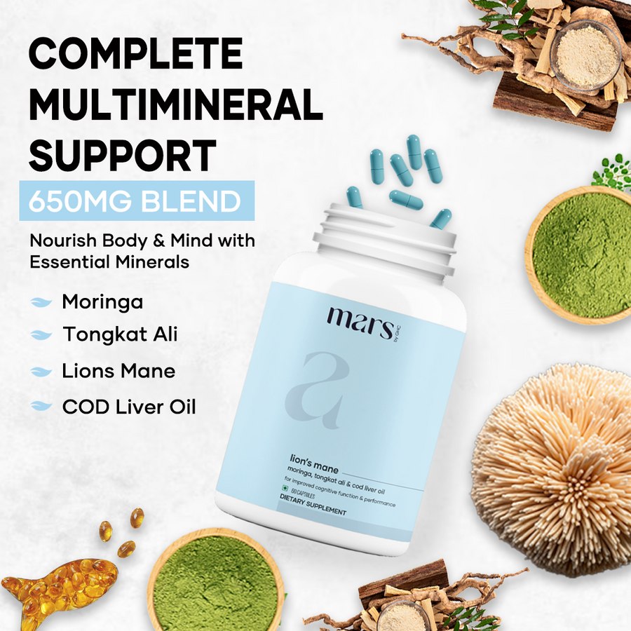 Mars Pure Lion's Mane Caps: Powered with Moringa, Tongkat Ali & Cod Liver Oil (60 N)