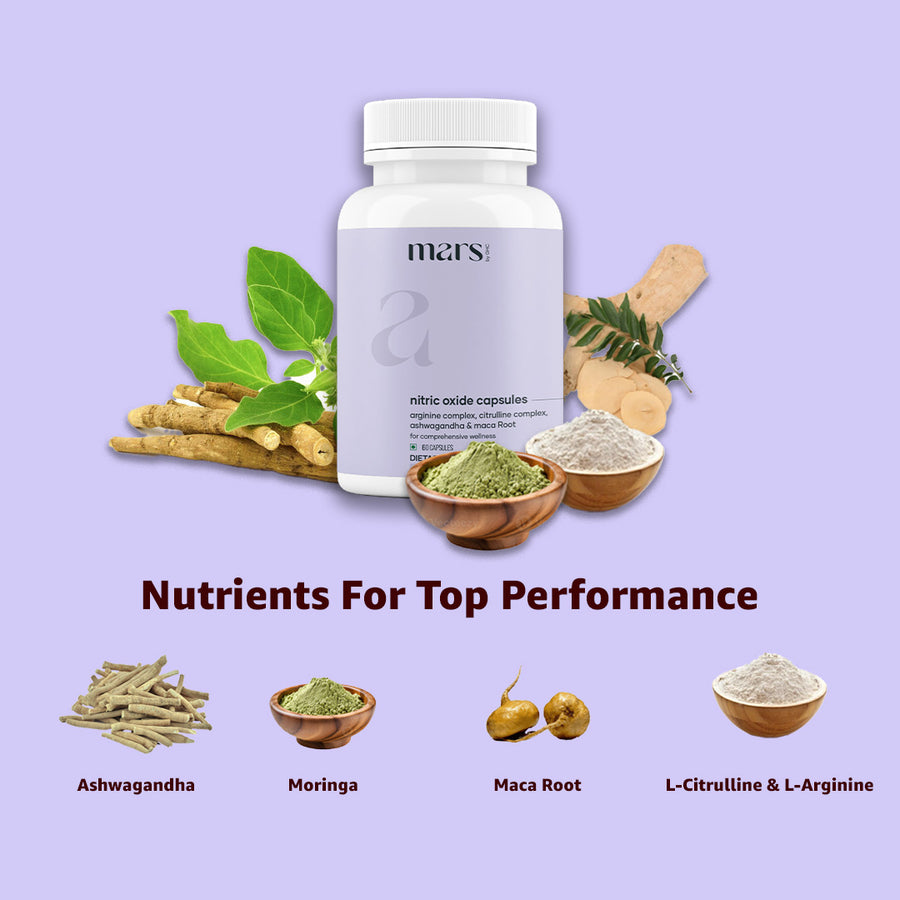 Mars Nitric Oxide Capsules with L-Arginine, L-Citrulline & Adaptogens - Circulation, Endurance & Recovery Support (60Caps)