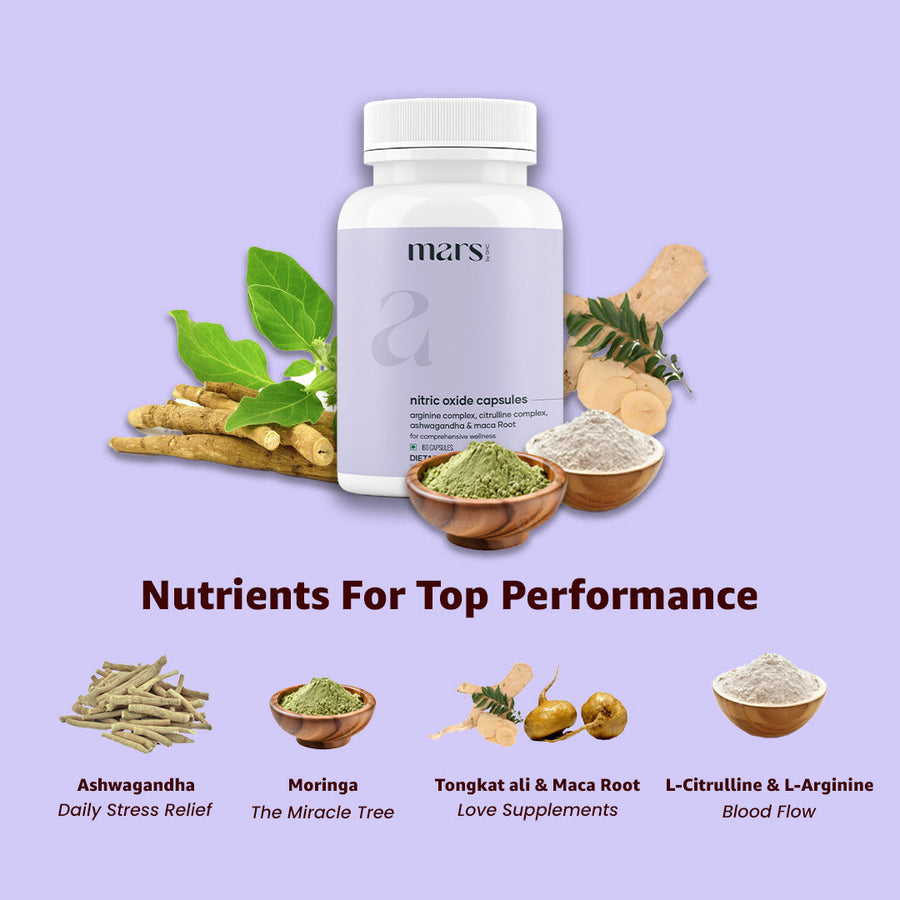 Mars Nitric Oxide Capsules with L-Arginine, L-Citrulline & Adaptogens - Circulation, Endurance & Recovery Support (60N)