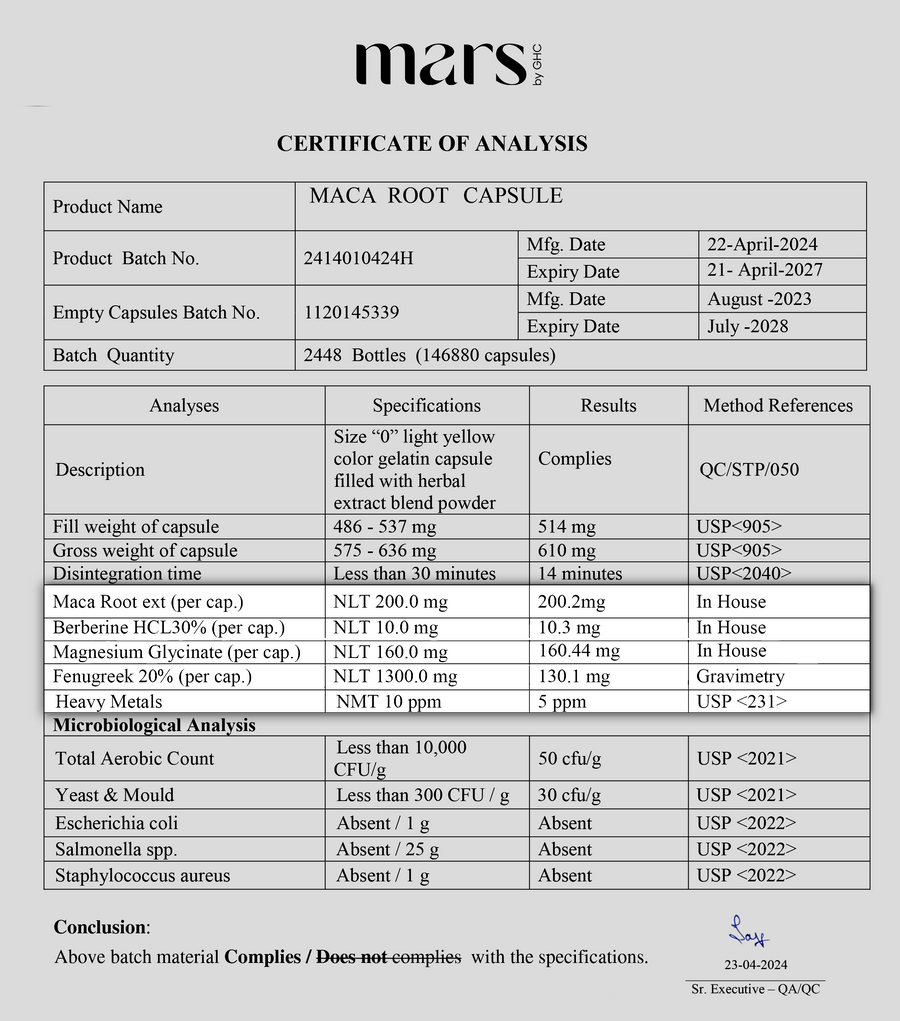 Mars Maca Root Caps (Ginseng): Powered With Magnesium & Berberine